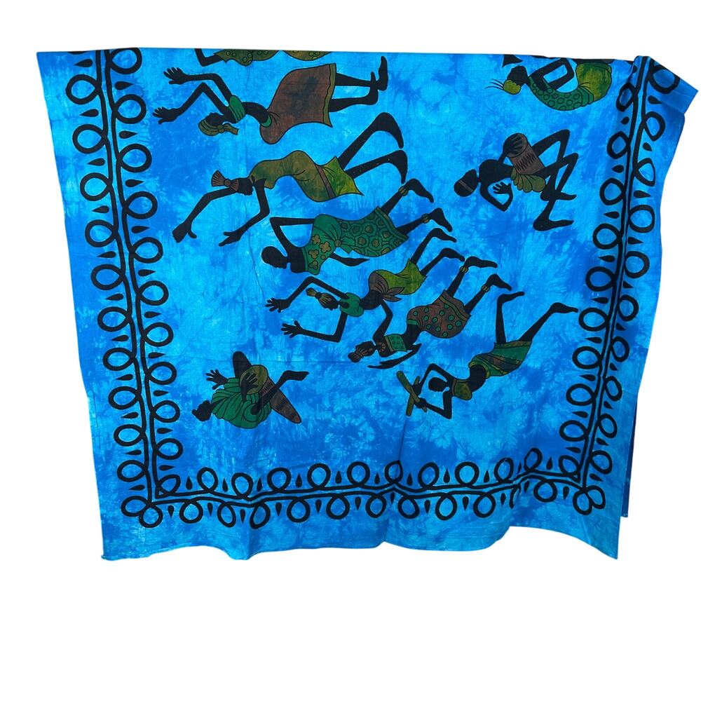 India Arts African Tribal Folk Art Cotton Bedspread Tapestry Blue Single Boho